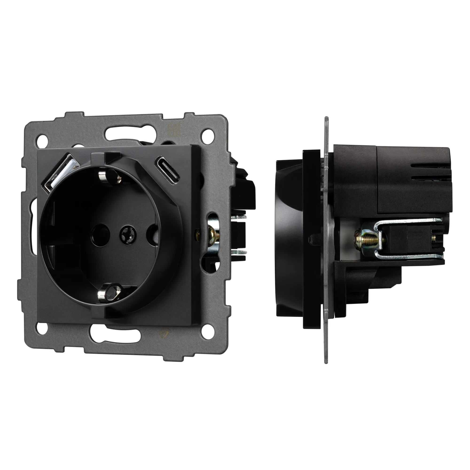 Механизм розетки с USB зарядкой SCT-MUAC-PL-BK-V (250V, 16A) (Arlight, -)