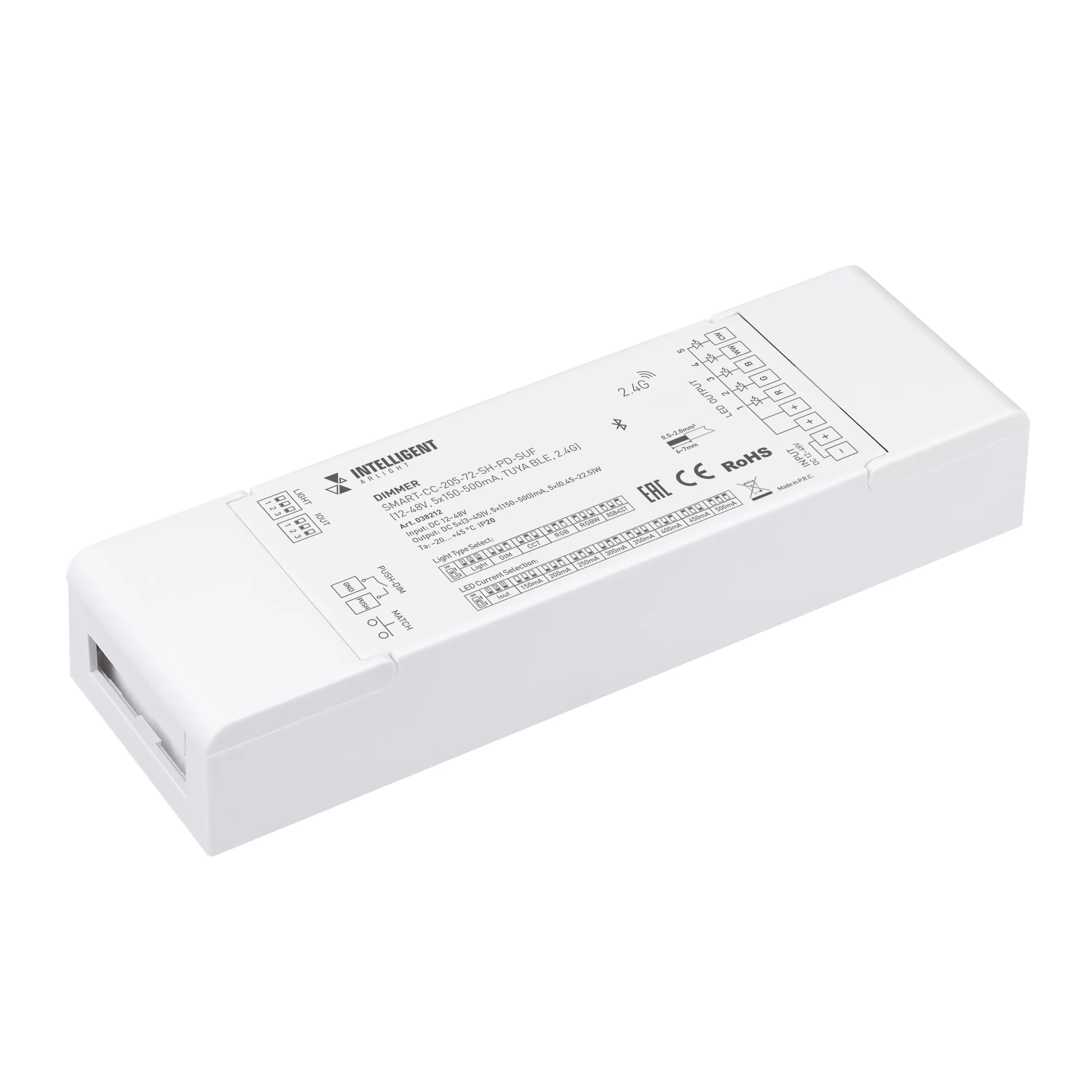 INTELLIGENT ARLIGHT Диммер SMART-CC-205-72-SH-PD-SUF (12-48V, 5x150-500mA, TUYA BLE, 2.4G) (IARL, IP20 Пластик, 5 лет) - изображение товара