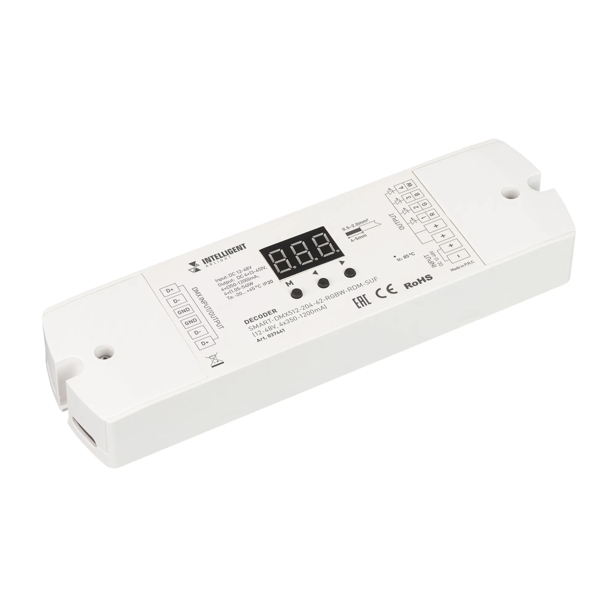 INTELLIGENT ARLIGHT Декодер SMART-DMX512-204-62-RGBW-RDM-SUF (12-48V, 4x350-1200mA) (IARL, IP20 Пластик, 5 лет) - изображение товара